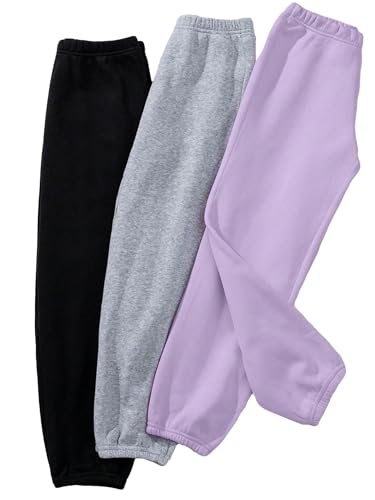 Verdusa Girl's 3 Pack Elastic High Waist Joggers Solid Casual Sweatpants
