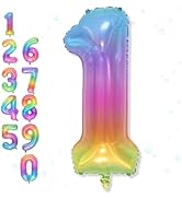 Big Number 1 Balloons, Rainbow Multicolor Foil 1 Balloon Numbers 40 Inch, Giant 1st Birthday Part...