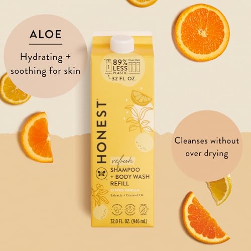 Image of The Honest Company 2-in-1 Cleansing Shampoo Body Wash Refill Carton, Gentle for Baby, Naturally Derived, Tear-free, Hypoallergenic, Citrus Vanilla Refresh, 32 fl oz