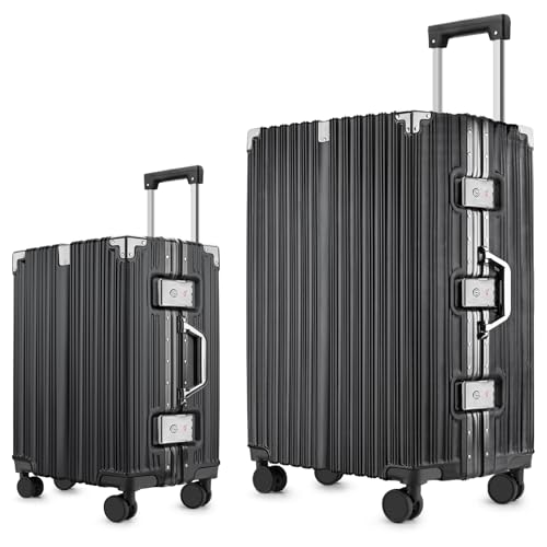2-Piece Zipperless Luggage Set | 20/28 Inch Airline Approved | TSA Lock, Scratch-Proof Hardshell & Silent Wheels | Lightweight Carry-On for Business Travel (BLACK)