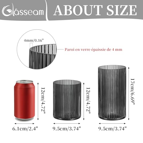 Glasseam Lanterne en Verre éPais pour Bougies: Lot De 2 Bougeoirs en Verre Noir pour Bougies Piliers pour DéCoration De Table Cylindre en pour Bougies Vase Moderne Lanterne ExtéRieure pour Salon – vue 4
