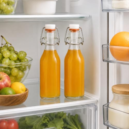 Image of Clear Glass Bottles with Airtight Swing Top Lids - Leakproof Reusable Glass Jars for Juice, Oil, Water, Milk, Kombucha, Vinegar, Beverages - Round, Pack of 2