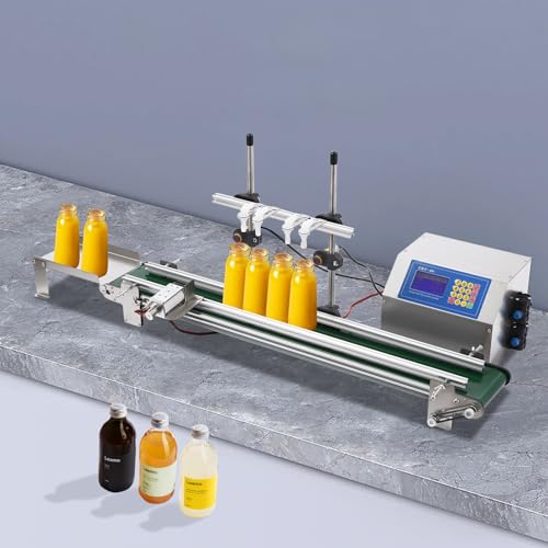 4-Nozzle Automatic Liquid Filling Machine Line, 1-16.91 Ounce Bottle Filling Machine 150W Filling Machines Host and Conveyor Belt Adjustable Speed with Anti-drip & LED Screen for Juice Wine Oil