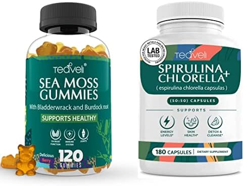 Bundle- Spirulina Chlorella Capsules & Seamoss Gummies with Bladdderwrack and Burdock Root