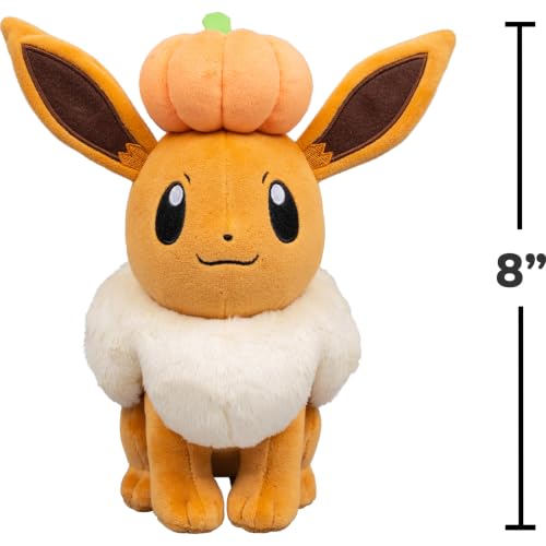 Image of Pokemon Eevee Plush with Pumpkin - 8-Inch Eevee Plush with Unique Accessory