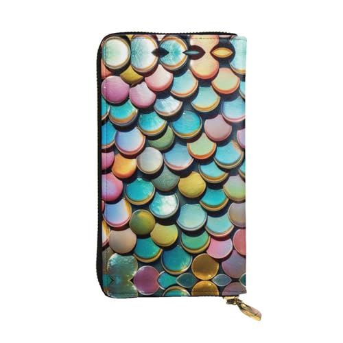 Women's Long Cash Wallet, PU Leather Elegant Clutch Change Purses with Zipper, Travel, Gifts (Fish Scale Print)