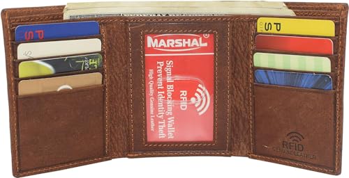 MARSHAL Genuine Leather RFID Blocking Bass Fish Wallet for Men – Bifold & Trifold Fishing Wallets with Debossing Design (Trifold Brown)3