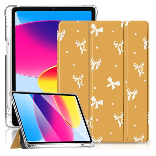 Coque iPad 11 A16 2025 avec porte-crayon, étui orange transparent motif papillon chic