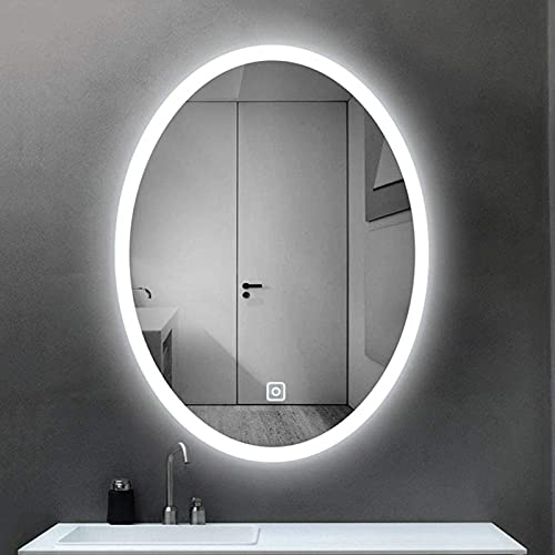 MKYOKO Espejo de baño LED retroiluminado, Espejo de tocador Ovalado con luz LED, Espejo de Maquillaje para baño, Espejo de Pared táctil Inteligente Moderno antivaho