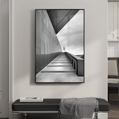Framed Modern Black and White Wall Art, Contemporary Cityscape Photography