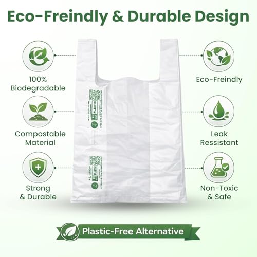 Image of ECOZ Compostable & Biodegradable Carry Bags | Eco-Friendly Plastic-Free Shopping Bag for Grocery, Food, Retail & Vegetables | 8x10 Inch | Approx Pack of 200 | Load 1kg Capacity | for Supermarket