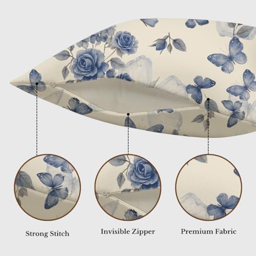 Image of Jaipur Weaves Cushion Cover 16 Inch X 16 Inch - Set of 2, Butterfly Print 180 GSM Decorative Soft Cushion Covers for Sofa /Bed /Chair, Gift for Home Decor (Blue Butterfly, 2)