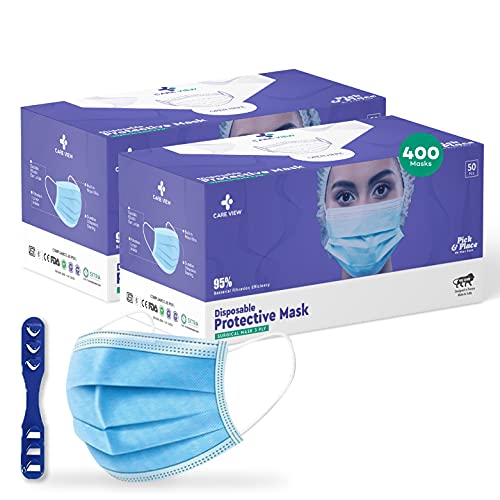 Image of 3 Ply Disposable Cotton Face Masks (Pack of 400, Blue) for Unisex with Nose Pin BIS, (ISI) Certified Mask with Melt Blown Layer
