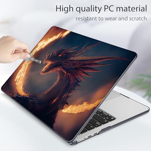 Image of Tuiklol for MacBook Air 13 inch Case M5 2026 M4 2025 M3 2024 M2 2022 Release Model A3449 A3240 A3113 A2681,Plastic Hard Shell Cover for MacBook Air 13.6 with Touch ID, Fire Dragon