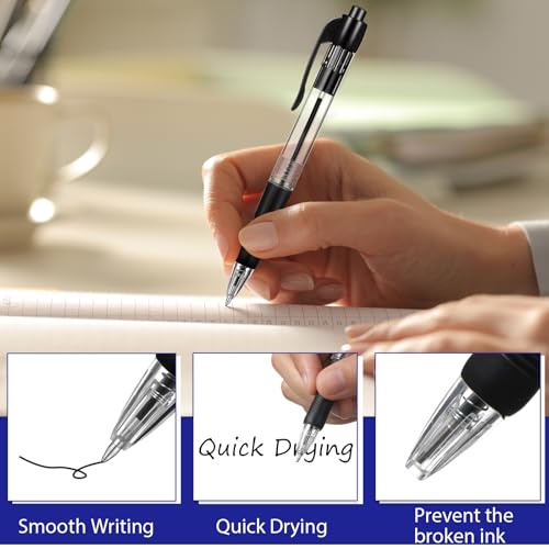 Image of Fainne 200 Pack Retractable Ballpoint Pen 1.0 mm Medium Point Refillable Smooth Click Writing Pens With Grip for Work Journal Writing Office School Supplies(Black, Blue, Red Ink)