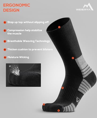 Mens Hiking Socks 3 Pairs Merino Wool, Cushion Hike Trek Micro Crew Socks With Moisture Wicking for Outdoor Sports2