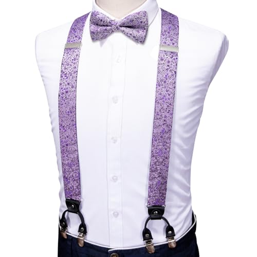 Image of YOHOWA Men Suspenders 6 Clips Strength Adjustable Y Braces Pre-Tied Bow Tie Set Formal Wedding Party