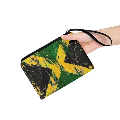 Jamaica Theme 3pcs Men’s Wallet Card Holder Coin Purse,Jamaican Flag Print Slim Wallet for Men,Minimalist Man Wallet Multicolor 7'×5'×1'3