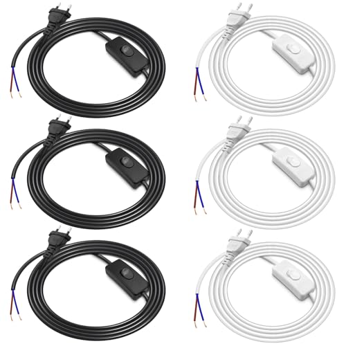 cersaty® 6 cavi con interruttore e spina, cavo di alimentazione da 1,8 m, 250 V, per soggiorno, studio, lampade, lampade da tavolo, lampada da parete, lampade da terra