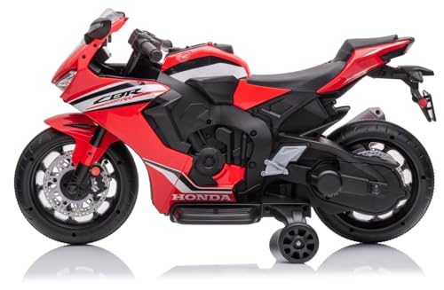 Kinder Elektro Motorrad CBR 1000RR, Kindermotorrad 12V Kinderfahrzeug Elektrofahrzeug mit 2 abnehmbaren Stützrädern für Kinder ab 3 Jahre (Rot) – Bild 3