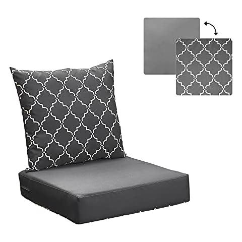 ANONER Outdoor Chair Cushions for Patio Furniture Replacement Outdoor Deep Seat Cushions for Patio Furniture 24x24, Grey Cover