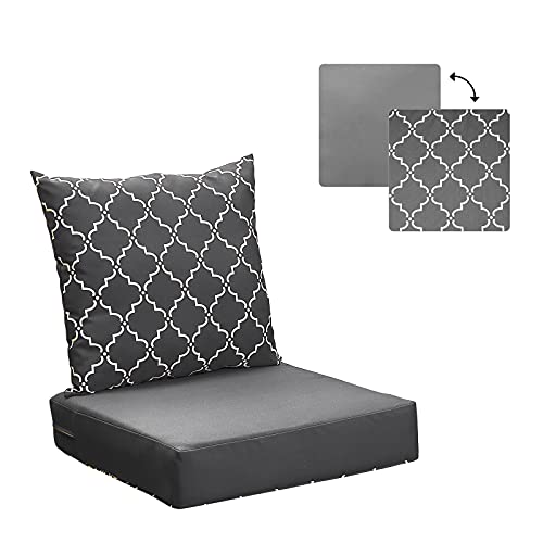 ANONER Outdoor Chair Cushions for Patio Furniture Replacement Outdoor Deep Seat Cushions for Patio Furniture 24x24, Grey