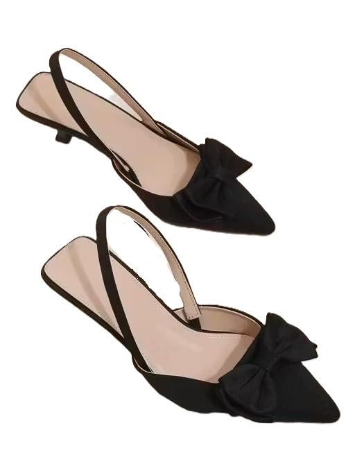 Elegant Suede Heels for Women Girls Comfortable Slip On Casual Party Slipper Stylish Lightweight Shoes Black 8-picture-35