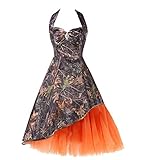 DINGZANCAMO Camouflage and Tulle Wedding Guest Party Dress for Bridesmaid Prom Homecoming Dress Halter 2 Orange