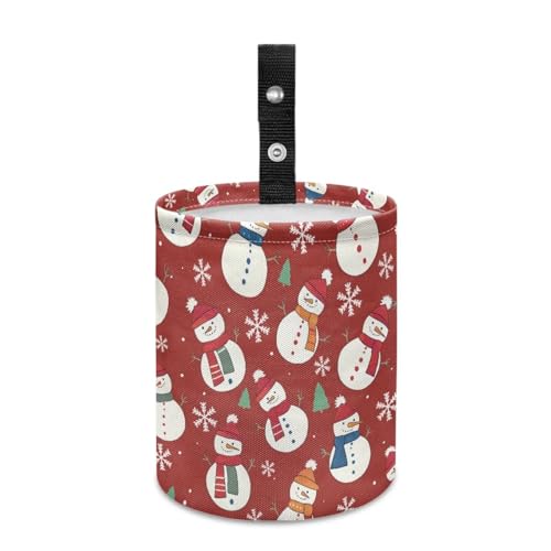 Image of Christmas Snowman Car Trash Bag Waste Basket with Adjustable Buttons Collapsible Car Storage Bag Multipurpose Road Trip Essentials for Outdoor Activities