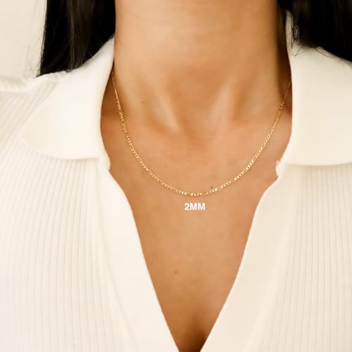 EVAYA Real Solid 14k Gold Figaro Chain (1.5mm-3mm Width, 16"-24" Length) - For Men & Women - Durable, Resistant to Tarnishing & Lasts a Lifetime2