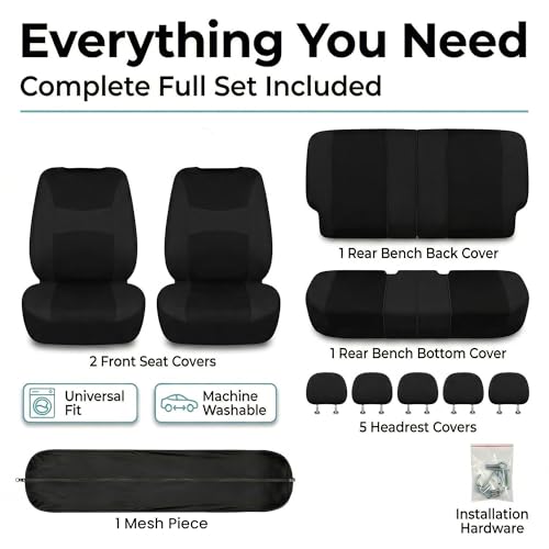 Image of FH Group Car Seat Covers Rear Set Cloth - Universal Fit Automotive Seat Covers, Low Back Front Seat Covers, Solid Back Seat Cover, Washable Car Seat Cover for SUV, Sedan and Van Black