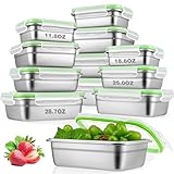 Acellegic 12 Pcs 304 Stainless Steel Food Storage Containers with Plastic Lid Square Metal Lunch Box Snack Sandwiches Airtight Bento Boxes for Home Office Picnic Travel Dishwasher Freezer