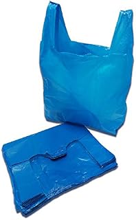 DHANZIPAK 200 x Blue Plastic Vest Carrier Bags, Gift Bags, Lunch Bags, Shopping Bags, Takeaway Bags, 100% Recyclable (11x17x 21inch)