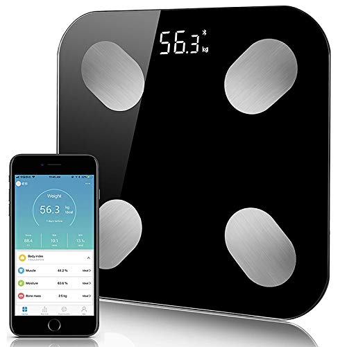 Preisvergleich Produktbild DSYYF Bluetooth Körperfettwaage Waage Digital Badezimmer, Smart Body Composition Analyzer Gesundheitsmonitor 396 lbs / 180kg,Schwarz