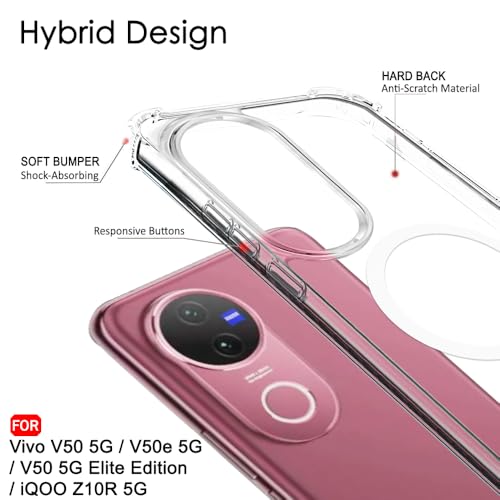 Image of TheGiftKart Hybrid Shockproof Back Cover Case for iQOO Z10R 5G / Vivo V50 / V50e 5G / Vivo T4R 5G | Hard Back Cover Case PC & TPU, MagSafe Compatible, Transparent Bumper