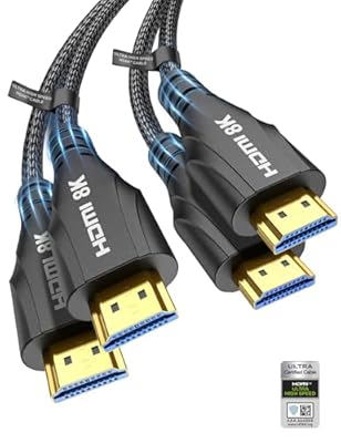 Cratree HDMI Cables 10FT 2Pack- Certified 8K Ultra High Speed HDMI Braided Cable 48Gbps,8K 60hz,4K 120hz,eARC,HDCP 2.2-2.3 - Compatible for HDTV/PS5/Blu-ray/RTX 3080 3090