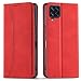 OKZone Kompatibel mit Samsung Galaxy M32 4G Hülle, Magnet Leder Tasche Handyhülle, Kartenfächer Samsung Galaxy M32 4G Schutzhülle, [Premium PU Leder] Flip Klappbare Magnetische Standfunktion (Rot)