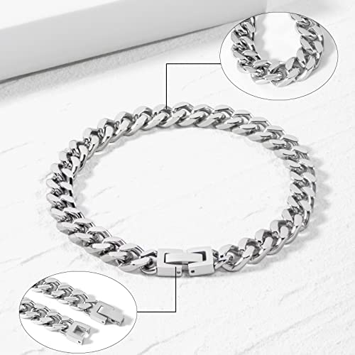 Tuewut Stainless Steel 8Mm Cuban Link Bracelet For Men/Women/Boy,Silver/18K Gold Plated 7/8/9 Inch Fashion Hip Hop Jewelry Bracelet For Gifts #TOP1