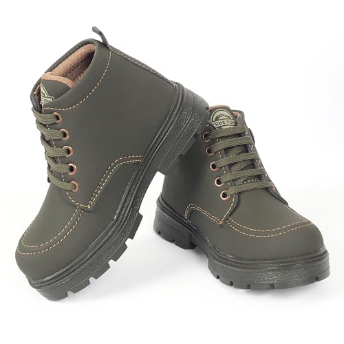 Image of Freeplay Kids Boys Lace-Up Ankle Boots with Buckle Strap | Stylish Casual Outdoor Boots | Anti-Slip Durable Sole | Comfortable Fit | Black, Blue, Green, Tan