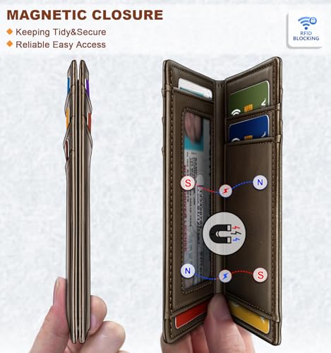 BULLIANT Slim Wallet For Men 12Cards,Easy Leather Wallet Card Holder Money Clip With Simplified Bill Folder&Magnetic Closure -RFID Blocking3