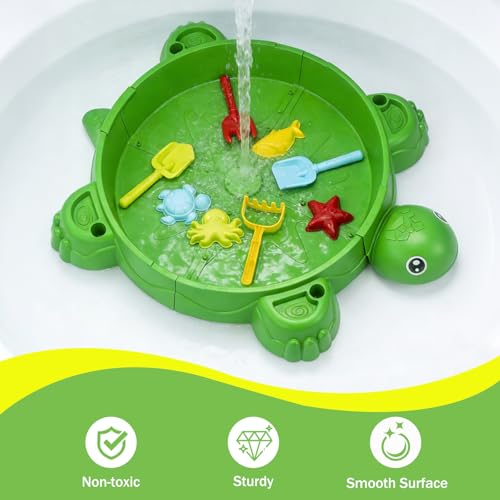 Image of VROGTIK Turtle Sandbox with Lid & Beach Toys Set, 38 inch Kids Sandbox for Toddlers 3-8, Indoor Outdoor Sensory Play Sand Box with Cover, Summer Gift for Ages 3-8