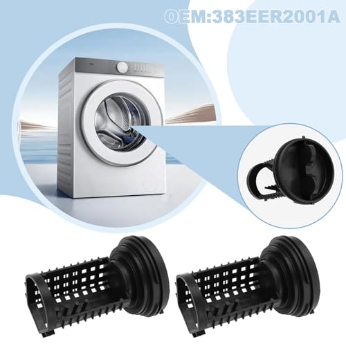 The Lord of the Tools 2Pcs Washing Machine Filter Machine Drain Pump Filter Cap 383EER2001A Compatible with LG F1069FD.ABWQEUK F1069FD2P.ABWQEUK Black 96mm - Image 2