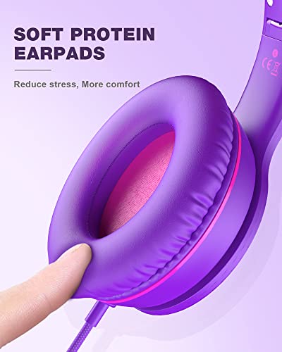 Image of Elecder i45 On-Ear Headphones with Microphone - Foldable Stereo Bass Headphones with No-Tangle 1.5M Cord, 3.5MM Jack, Portable Wired Headphones for Smartphone Computer MP3 /4 Tablet Travel - Purple | Foldable Portable, 1.5M Cord Headphone Stereo Aux Jack 3.5mm Headset for Smartphones Chromebook Computer PC Airplane Travel