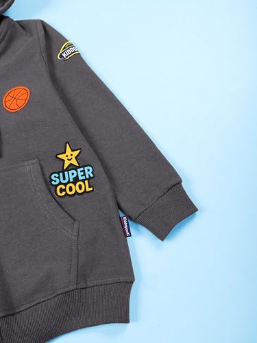Image of KiddoPanti Boys Solid Cotton Full Sleeve Zip-Up Front Open Hooded Sweatshirt