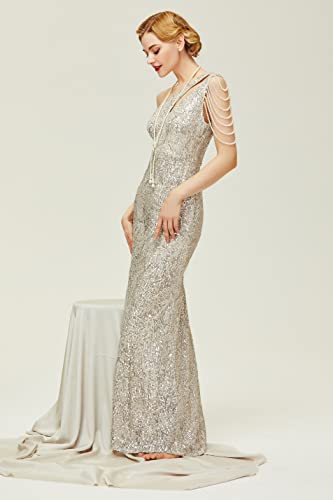 BABEYOND Women's Sequin Prom Dress - One Shoulder Maxi Dress Gowns and Evening Dresses for Party Wedding Guest Silver3