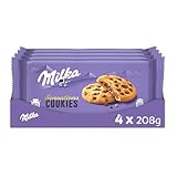 MILKA - Cookies Sensations - Lot de 4 Sachets de Cookies aux Pépites de Chocolat au Lait et Cœur Fondant Chocolaté - Format Familial Pratique pour le Goûter - Lot de Biscuits - Lot de 4x208g