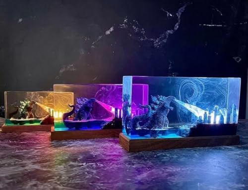 Godzilla Monster Resin Night Light, LED Color Changing Lamp with Remote, City Diorama Scene, 6.7×3.1×3.1 inches, USB Powered