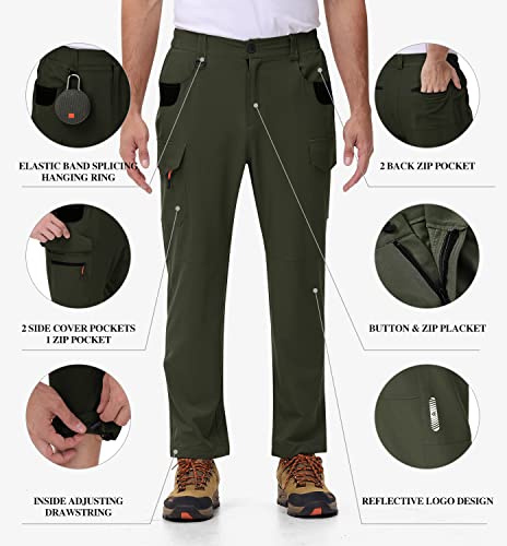 Mofiz Mens Hiking Pants Quick Dry Lightweight Fishing Pants Outdoor Travel Climbing Pants Army Green S #TOP3