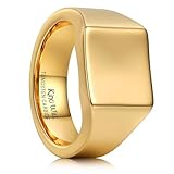 King Will Men's Gold Signet Rings Tungsten Biker Band Ring For Men Thumb Pinky Polished Classic Plain Wedding Statement Promise Ring for Him, Size 9