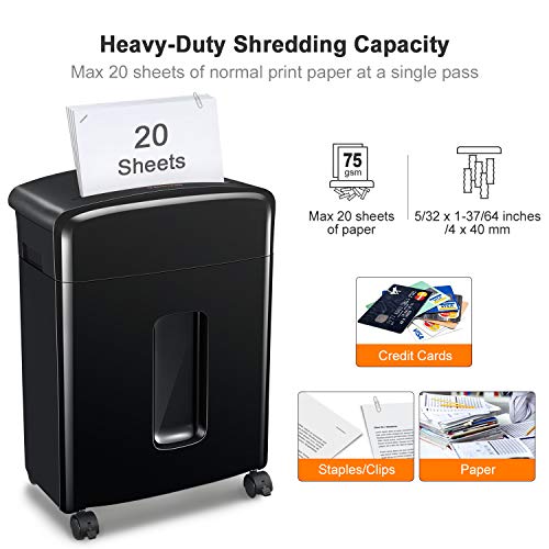 Bonsaii Paper Shredder, 20-Sheet Cross-Cut Paper Shredder For Office Heavy Duty 20-Minutes Shredders With 6.6 Gallon Pullout Basket & 4 Casters For Credit Cards/Mail/Staples/Clips (C222-A) #TOP1